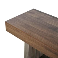 3-In-1 Dining Table with Marble-Grain MDF Top, Space-Saving Bar Table with Metal Footrest, 63" L x 15.5" W x 41" H, Grey(m-11)