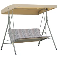 Outsunny 3-Seat Patio Swing Chair, Outdoor Porch Swing Glider with Adjustable Canopy, Light Brown(m-11)