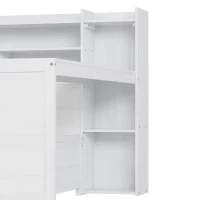 Full Size Daybed with 2 Large Drawers and Built-In Study Desk, Space-Saving Guest Bed with Side Storage Shelves, 91.5'' L x 65'' W x 45'' H, Antique White(m-12)