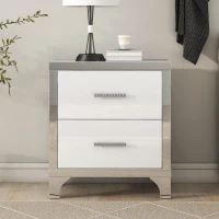 Elegant High-Gloss Nightstand with Metal Handles and Legs, Mirrored Bedside Table for Bedrooms or Apartments, 22.5'' L x 15.5'' W x 23.5'' H, White(m-6)