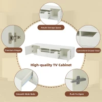 Stylish TV Stand with High-Gloss Push-to-Open Doors, Spacious TV Cabinet with App-Controlled LED Strip, 65" L x 15.5" W x 17.5" H, White(m-6)