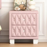 Elegant Velvet Nightstand with 2 Drawers and Crystal Handles, Soft Pink Beside Table with MDF and Storage Table, 18'' L x 18'' W x 20'' H, Pink(m-4)