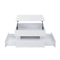Lift-Top Coffee Table with App-Controlled LED Lighting and Liftable Top, Compact Center Table with 2 Drawers, 25.5" L x 25.5" W x 15" H, White(m-12)