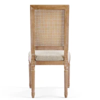 Set of 2 Dining Chairs with Rectangular Cane Backrest and Fluted Legs, Vintage Dining Seating with Rubberwood Frame, 20'' L x 22'' W x 39.5'' H, Beige(m-11)