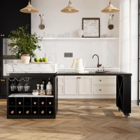 Modern Bar Table with 4-in-1 Extendable Pull-Out Table and Lockable Wheels, Kitchen Island with Adjustable Shelf, 82.5" L x 32.5" W x 28" H, Black(m-8)