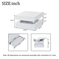 Lift-Top Coffee Table with App-Controlled LED Lighting and Liftable Top, Compact Center Table with 2 Drawers, 25.5" L x 25.5" W x 15" H, White(m-3)