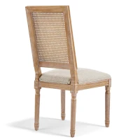 Set of 2 Dining Chairs with Rectangular Cane Backrest and Fluted Legs, Vintage Dining Seating with Rubberwood Frame, 20'' L x 22'' W x 39.5'' H, Beige(m-12)