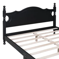 Queen Size Platform Bed with Retro Headboard and 10 Plywood Slats, Durable Bed Frame with Plywood Construction, 85'' L x 62.5'' W x 39.5'' H, Black(m-5)