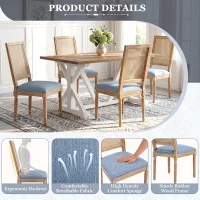 Set of 2 Dining Chairs with Eco-Friendly Rubberwood Frame, Upholstered Dining Seating with Slender Fluted Legs, 20'' L x 22'' W x 39.5'' H, Blue(m-4)