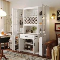 Tall Wine Cabinet with Wine Rack and Stemware Holder, 4-Door Storage Cabinet with Semi-Open Shelf, 52" L x 15.5" W x 74" H, White(m-8)