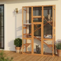 PawHut Outdoor Catio Cat Enclosure, Large Wooden Cat House with 6 Jumping Platforms, Scratching Post, 2 Ramps, for 2-3 Kittens(m-2)