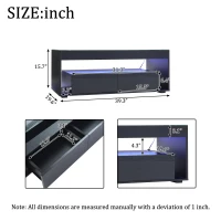 High-Gloss Coffee Table with App-Controlled RGB LED Strip, Spacious Center Table with Open Double-Layer Storage, 39.5" L x 19.5" W x 15.5" H, Black(m-3)