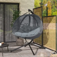Outsunny Double Egg Chair with Stand, 2 Person Hanging Swing Egg Chair with Cushion, Pockets, Grey(m-10)