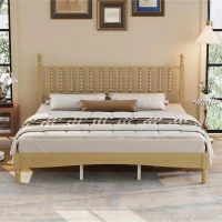 King Size Wood Platform Bed with Gourd-Shaped Headboard, Sturdy Bed Frame for Classic or Eclectic Décor, 84.5'' L x 79'' W x 45'' H, Natural(m-4)