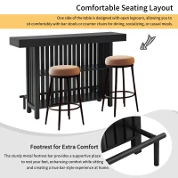 3-In-1 Dining Table with Marble-Grain MDF Top, Space-Saving Bar Table with Metal Footrest, 63" L x 15.5" W x 41" H, Black(m-6)
