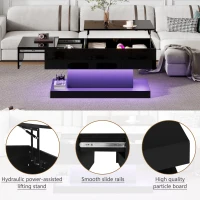 Lift-Top Coffee Table with Sliding Extendable Desktop, Space-Saving Center Table with Height-Adjustable Lift, 39.5" L x 19.5" W x 17.5" H, Black(m-6)