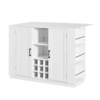 Counter-Height Kitchen Island with Built-In Power Outlet, Versatile Center Island with Wine Stemware Holder, 47" L x 15.5" W x 34.5" H, White(m-15)