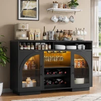 Multifunctional Bar Table with App-Controlled LED Lighting, Stylish Kitchen Island with Extendable Rolling Top, 47" L x 15.5" W x 36.5" H, Black+Natural(m-8)