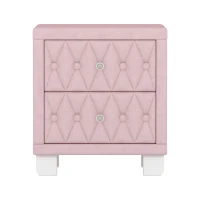 Elegant Velvet Nightstand with 2 Drawers and Crystal Handles, Soft Pink Beside Table with MDF and Storage Table, 18'' L x 18'' W x 20'' H, Pink(m-2)