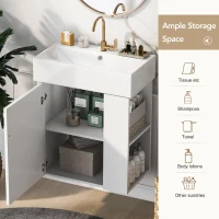 Modern Floating Bathroom Vanity with Ceramic Basin and Right Side Storage, Cabinet with Rose Gold Handle, 21.5" L x 12" W x 26.5" H, White(m-7)
