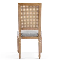 Set for 2 Dining Chair with Rectangular Cane Backrest and Padded Seat, Cane Back Dining Chairs with Fluted Legs, 20'' L x 22'' W x 39.5'' H, Light Grey(m-11)