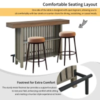 3-In-1 Dining Table with Marble-Grain MDF Top, Space-Saving Bar Table with Metal Footrest, 63" L x 15.5" W x 41" H, Grey(m-5)