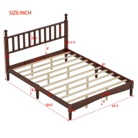 Queen Size Wooden Platform Bed with Gourd-Shaped Headboard, Retro-Inspired Bed Frame for Eclectic Décor, 84.5'' L x 63.5'' W x 45'' H, Walnut(m-3)