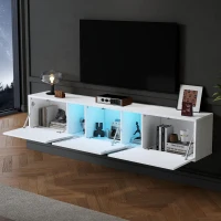 Wall-Mounted TV Stand with App-Controlled LED, Space-Saving TV Cabinet with Translucent Acrylic Panel, 65" L x 13.5" W x 12" H, White(m-8)
