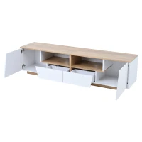 Stylish TV Cabinet with App-Controlled LED Lighting and High-Gloss Front, Freestanding TV Stand with 2 Drawers, 65" L x 15.5" W x 17.5" H, White(m-13)