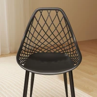 HOMCOM Modern Dining Chairs Set of 4, Plastic Kitchen Chairs with Hollow Backrest and Metal Legs for Living Dining Room, Black(m-10)