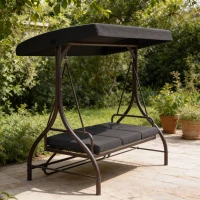 Outsunny Convertible Patio Swing Bed with Canopy and Cushions, 3 Seater Porch Swing for Outdoor, Backyard, Garden, Black(m-10)