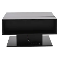 Hydraulic Lift Coffee Table with App-Controlled LED Lighting, Versatile Center Table with Hidden Storage, 29.5" L x 31.5" W x 21" H, Black(m-2)