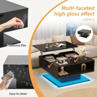 Hydraulic Lift Coffee Table with App-Controlled LED Lighting, Versatile Center Table with Hidden Storage, 29.5" L x 31.5" W x 21" H, Black(m-4)