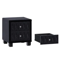 Velvet Nightstand with 2 Roomy Drawers and Crystal Handles, Solid Beside Table for Condos and City Homes, 18'' L x 18'' W x 20'' H, Black(m-10)