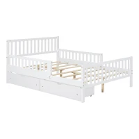 Full Size Wood Platform Bed with 2 Under-Bed Storage Drawers, Solid Bed Frame with Guardrails on Both Sides, 77.5'' L x 57.5'' W x 34.5'' H, White(m-8)