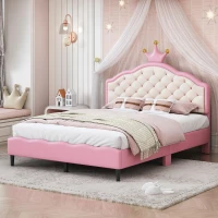 Full Size Princess Platform Bed with Crown-Tufted Headboard, Sturdy Bed Frame for Kid-Friendly Bedrooms, 77.5'' L x 56'' W x 48.5'' H, Pink(m-1)