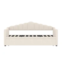 Upholstered Twin Size Daybed with Height-Adjustable Pop-Up Trundle, Lift-Up Trundle Bed with Type-C Charging Port, 82.5'' L x 41'' W x 40'' H, Beige(m-8)