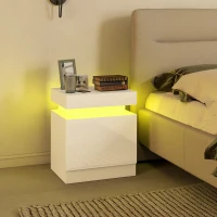 HOMCOM Nightstand Set of 2, End Side Tables with LED Lights, Bedside Tables with 2 Drawers, for Bedroom, White(m-9)