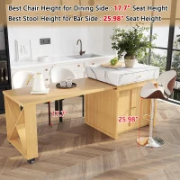 Modern Bar Table with 4-in-1 Extendable Pull-Out Table and Lockable Wheels, Kitchen Island with Adjustable Shelf, 82.5" L x 32.5" W x 28" H, White(m-4)