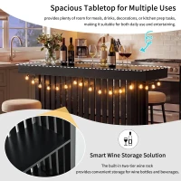 3-In-1 Dining Table with Marble-Grain MDF Top, Space-Saving Bar Table with Metal Footrest, 63" L x 15.5" W x 41" H, Black(m-5)