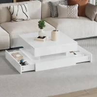 Lift-Top Coffee Table with App-Controlled LED Lighting and Liftable Top, Compact Center Table with 2 Drawers, 25.5" L x 25.5" W x 15" H, White(m-7)