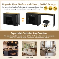 Expandable Bar Table with Adjustable Shelves and Rear Casters, Versatile Kitchen Counter with 2 Doors, 87.5″ L x 19.5″ W x 36″ H, Black+Natural(m-5)