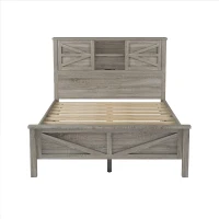 3-Piece Full Size Bedroom Set with Storage Headboard, Farmhouse Platform Bed Set with Charging Station, 83.5" L X 56.5" W X 40.5'' H, Antique Gray(m-13)