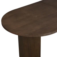 Oval Double Pedestal Dining Table with Semi-Cylindrical Pedestal Bases, Walnut Wood Kitchen Table Vertical Grooves, 88'' L x 40'' W x 30'' H, Walnut(m-4)