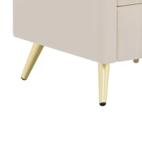 Upholstered Nightstand with 3 Drawers, Marble-Effect Top and Metal Legs, Beige Beside Table with Plywood Frame, 16.5'' L x 16.5'' W x 22'' H, Beige(m-8)