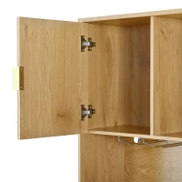 High Bar Cabinet with Smart LED Lighting (App & Music-Sync), Spacious Storage Cabinet with 9-Bottle Wine Rack, 42" L x 12" W x 72" H, Natural(m-10)