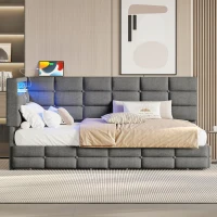 Upholstered Twin Daybed with 2 Drawers and Built-In Charging Station, Multi-Functional Guest Bed with Storage Headboard, 77.5'' L x 39'' W x 35'' H, Gray(m-6)