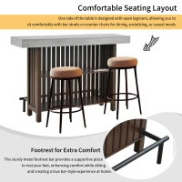 3-In-1 Dining Table with Marble-Grain MDF Top, Space-Saving Bar Table with Metal Footrest, 63" L x 15.5" W x 41" H, Brown(m-5)