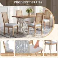 Set for 2 Dining Chair with Rectangular Cane Backrest and Padded Seat, Cane Back Dining Chairs with Fluted Legs, 20'' L x 22'' W x 39.5'' H, Light Grey(m-5)