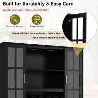 Tall Wine Cabinet with Wine Rack and Stemware Holder, 4-Door Storage Cabinet with Semi-Open Shelf, 52" L x 15.5" W x 74" H, Black(m-5)